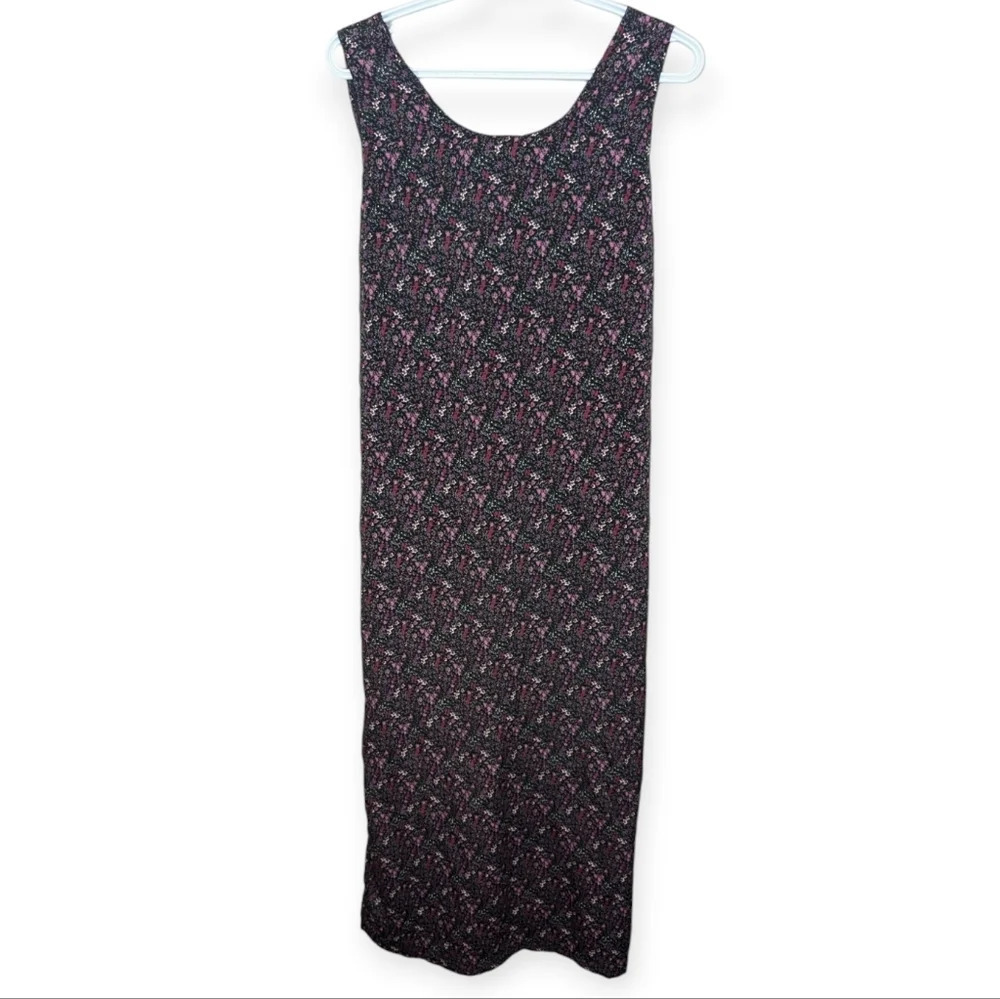 Vintage 90s Daniel  Laurent Long Sleeveless Swoop Neck Floral Black Maxi Dress L